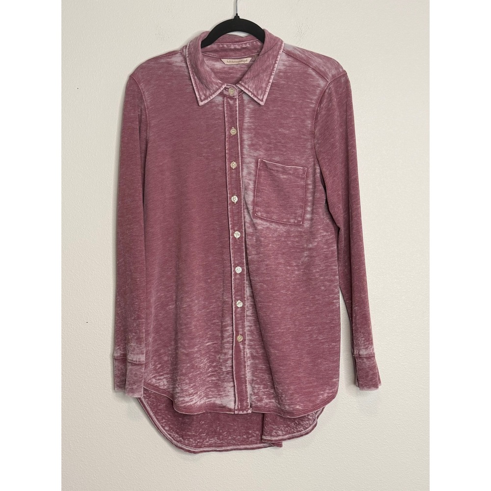 Soft Surroundings Burgundy Mineral Wash Button Down Tunic Top Medium Made in USA